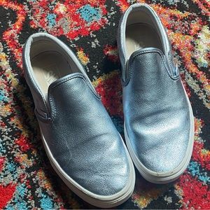 Vans Classic Slip On Sneaker Shoe Metallic Blue/Silver Leather M 7.5 W 9